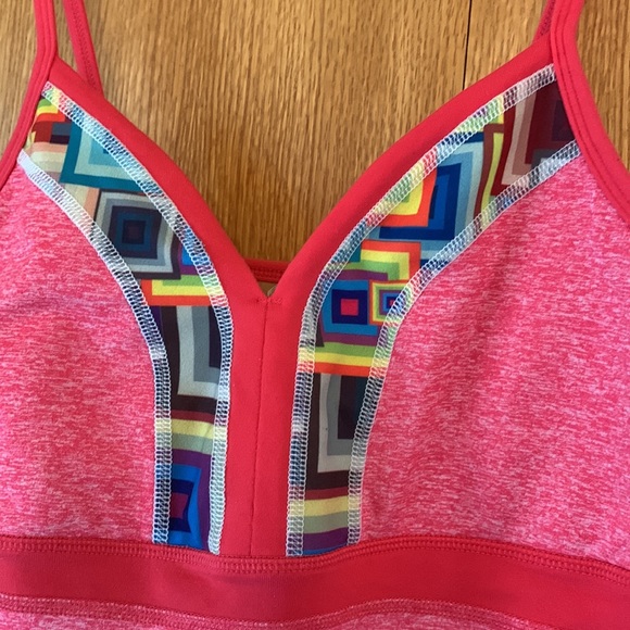 One Tooth Yoga USA MADE coral marled geometric sport workout bra tank top EUC - Picture 4 of 9